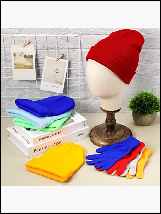 24 Pcs Unisex Winter Beanie & Glove Set - Acrylic Knit Hat & Gloves Combo Pack main image 5